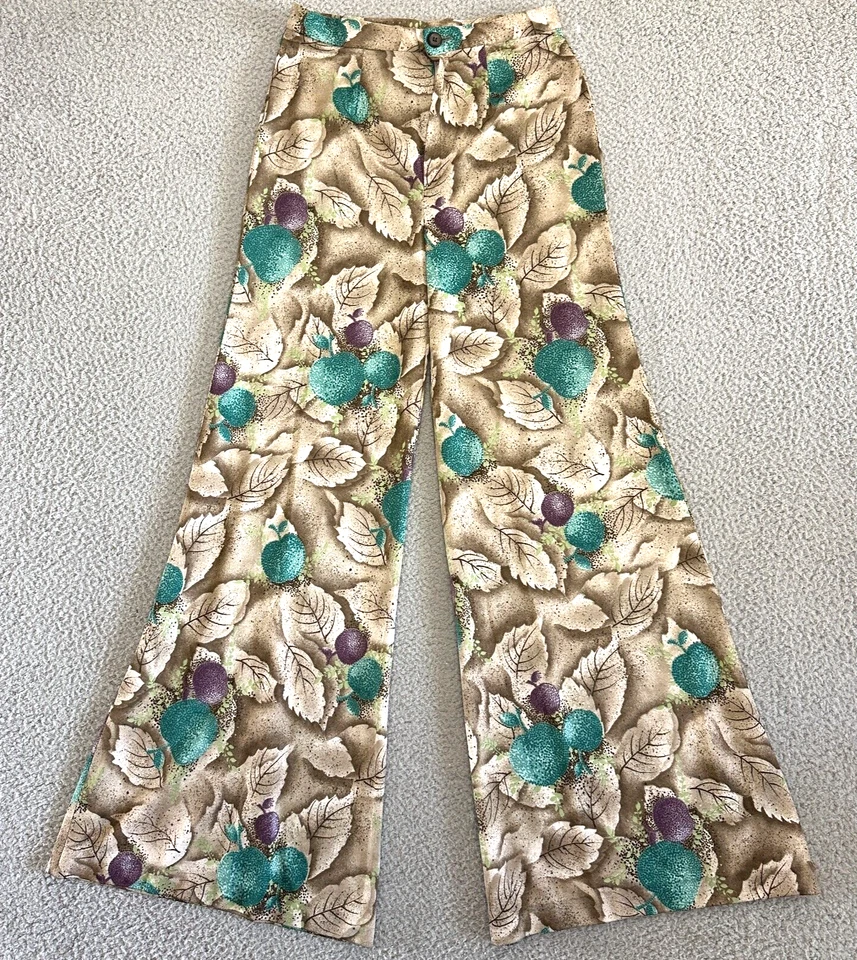 Pantalones Vintage Cintura Alta Talla Mediana Acampanados Estilo Años 70 Campana Bottoms Hojas Manzanas Foto 2 de 4