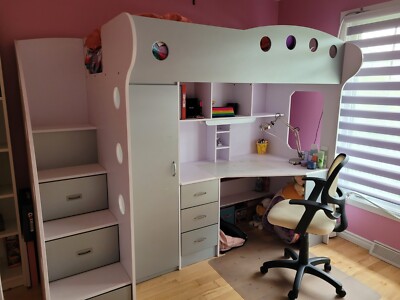 Child twin loft bed with storage and desk Lit superposé d'enfant - Main Image