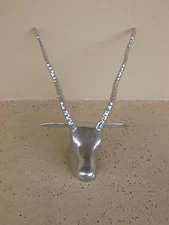 WONDERFUL 70'S STYLE ALUMINUM IBEX OR RAM'S TROPHY HEAD WALL DECOR