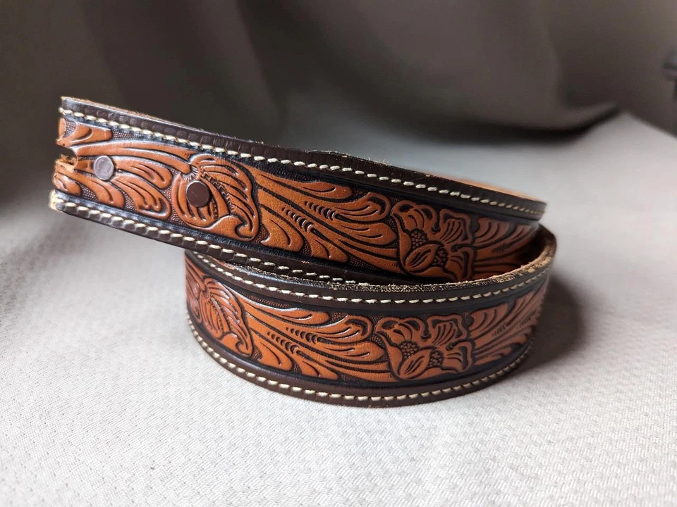 Cinturón hebilla vintage TEXTAN 30 grano completo HECHADO A MANO vaquero cuero occidental Foto 2 de 4