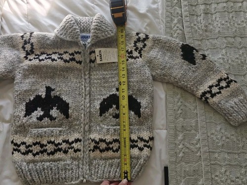 Kanata Hand Knit Cowichan Cardigan Thunderbird Sweater Unisex Heavy Wool Kids - Picture 13 of 16