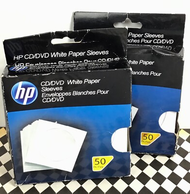 100 HP CD/DVD Storage Envelopes Sleeves White Paper Clear Window Flap C11-4