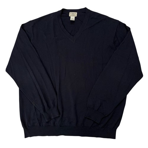 L.L. Maglione Bean uomo taglia XL pullover scollo a V maglia 100% lana blu navy - Foto 1 di 5
