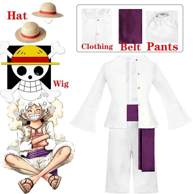 One Piece Cosplay Luffy Gear 5 Costume Chapeau Paille Déguisement