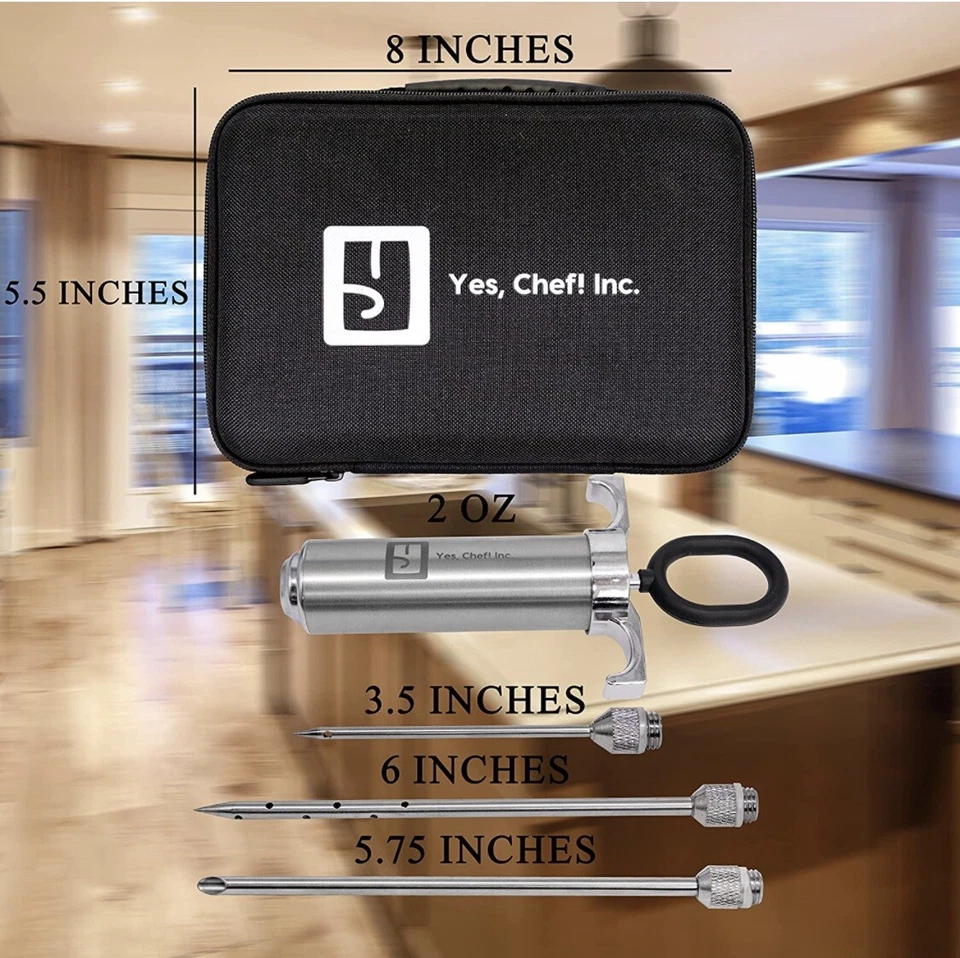 Jeringa inyectora de carne de adobo agujas de acero inoxidable garras termómetro cepillo Foto 2 de 4