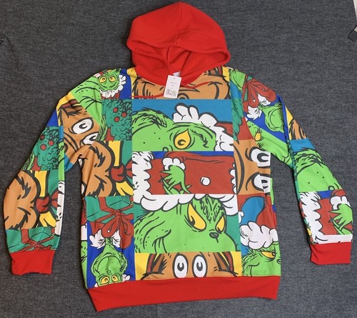 Dr Seuss The Grinch Hooded Sweatshirt Men’s Size XL Colorful Pullover Sweater - 第 1/15 張圖片