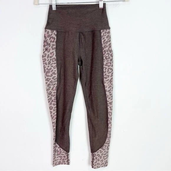 beyond-yoga mixed panel cheetah high rise pocket leggings