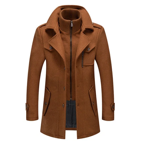 Herren Herbst Winter Wollmantel mit Doppelkragen Windbreaker Business Stil - Bild 16 von 17