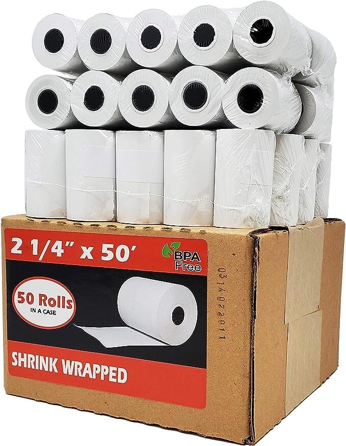 50 ROLLS 2 1/4" (57MM) x 50' THERMAL PRINTER CREDIT CARD MACHINE POS CASH