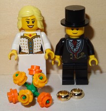 Nr.3429 Lego Minifig Hochzeit Brautstrauß orange Bräutigam goldene Kette 2 Ringe