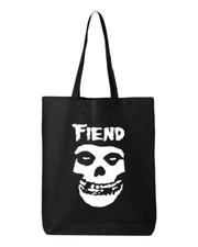 Misfits Fiend Punk Cotton Canvas Reusable Shopping Bag 27L Black Tote