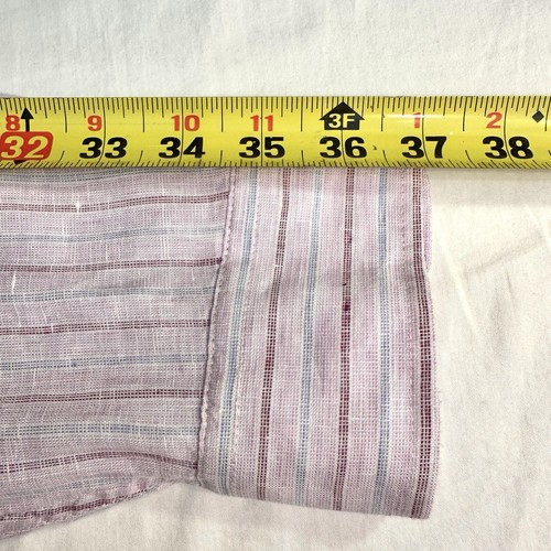 Saks Fifth Avenue Men’s XL 100% Linen L/S Button Up Shirt Pale Pink Blue Stripe - Picture 14 of 15