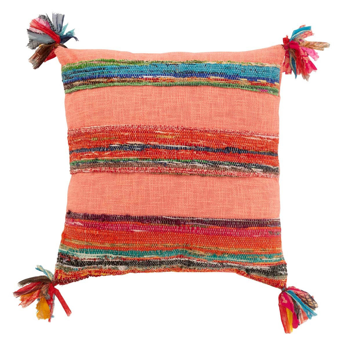 Coussin Chindi 45x45 cm multicolore à pompons pour décoration de salon