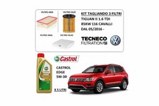 TAGLIANDO 3 FILTRI E OLIO CASTROL 5W30 VOLKSWAGEN TIGUAN II 1.6 TDI 85KW 116 CV