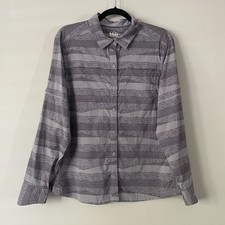 REI Co-op Womens Striped Long Sleeve Button Up Shirt Purple Sz L Outdoor Hiking