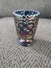 VINTAGE FENTON Carnival Glass Wild Strawberry Amethyst Footed Toothpick Holder