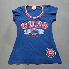 Majestic Chicago Cubs MLB Baseball Distressed Logo T Shirt Womens Medium y2k