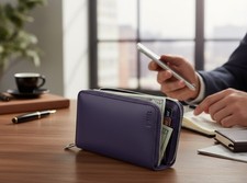 DIESEL Jadda Damen Geldbörse OS Dunkel Lila Rindsleder Rund Zipp Violett RRP160