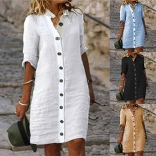 Half-sleeved Shirt Dress Summer V-neck Single-breasted Button Dresses Women's Cl