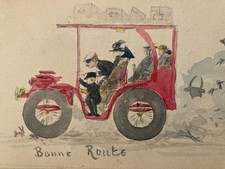 Antikes Auto-Gemälde (Gouache) XIX. Jahrhundert Akademismus Frankreich