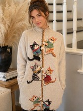 Kitten Print Turtleneck Sweater Dress Long Sleeve Heavyweight Size XS