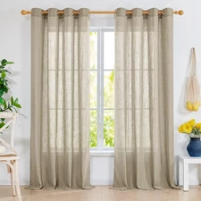 Grommet Faux Linen Curtains, Farmhouse Curtains for 84 Inches Long, Semi Shee...