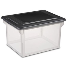 Clear Plastic File Storage Box with Black Lid for Letter or Legal Size Documents