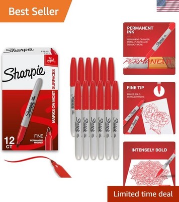 12-Pack Fine Tip Red Permanent Markers - Quick Dry & Fade Resistant Creativity