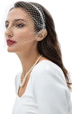 1920s Flapper Fascinator Mesh Veil Headband Bridal Wedding Tea Party Hat White