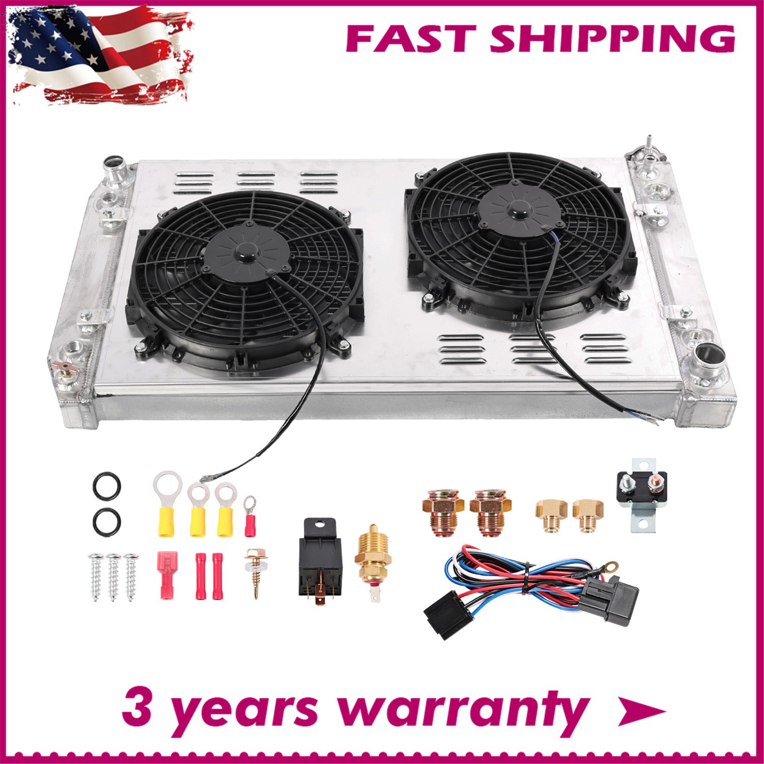 For 88-99 Chevy Truck GMC C/K C3500 C2500 C1500 3Row Radiator+Shroud Fan Kit 622