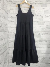 Crown Ivy Sleeveless Scoop Neck Tiered Black Maxi Dress 100% Cotton Womens Large