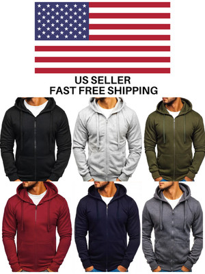 Mens Heavy Weight Full Zip Up Hoodie Fleece Lined S-3XL