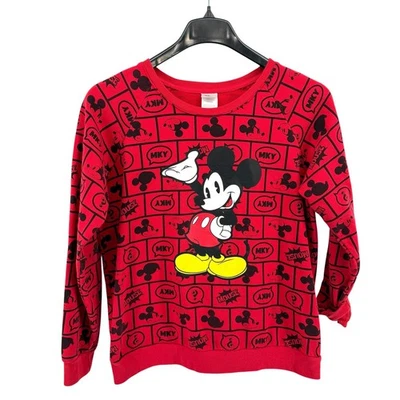 Disney Mickey Mouse Girls Large-11/13 Pre-Owned Printed Crewneck Sweatshirt Red - Image 1 of 4