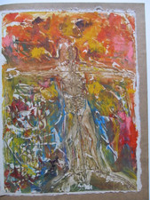 BRUNO CECCOBELLI '80 Incisione UnicaCOLORATA aMANO Rilievo 38x29 (dich.autentici