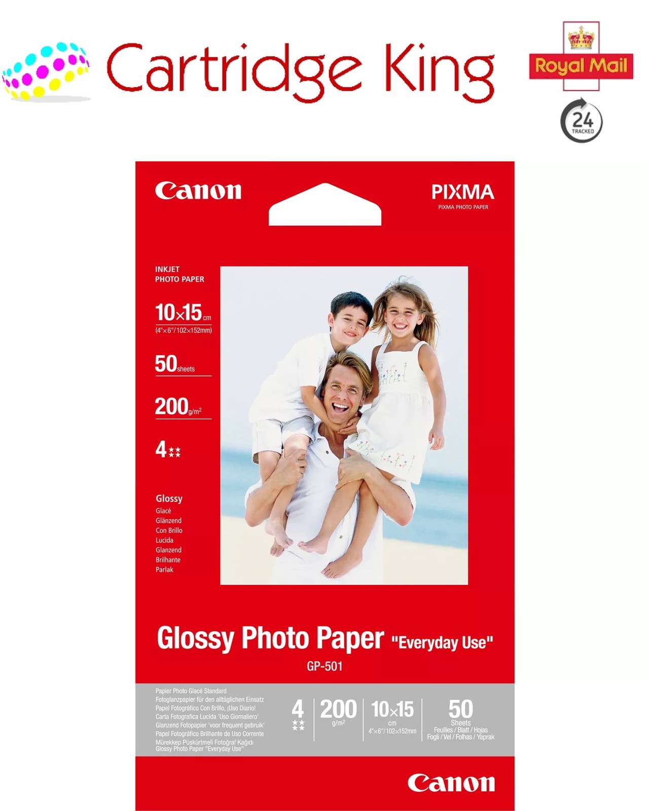Canon GP-501 Glossy Photo Paper 4x6 - 50 Sheets for PIXMA MG2555s