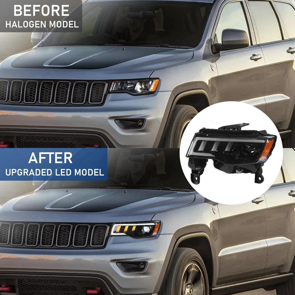 Fit For 2017-2021 Jeep Grand Cherokee Black Headlight Halogen Upgrade LED LH+RH Foto 2 de 4