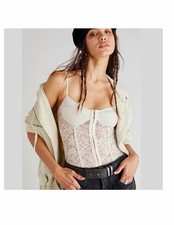 Free People Lace Night Rhythm Bodysuit Size XL Ivory Lace Corset Boho Festival