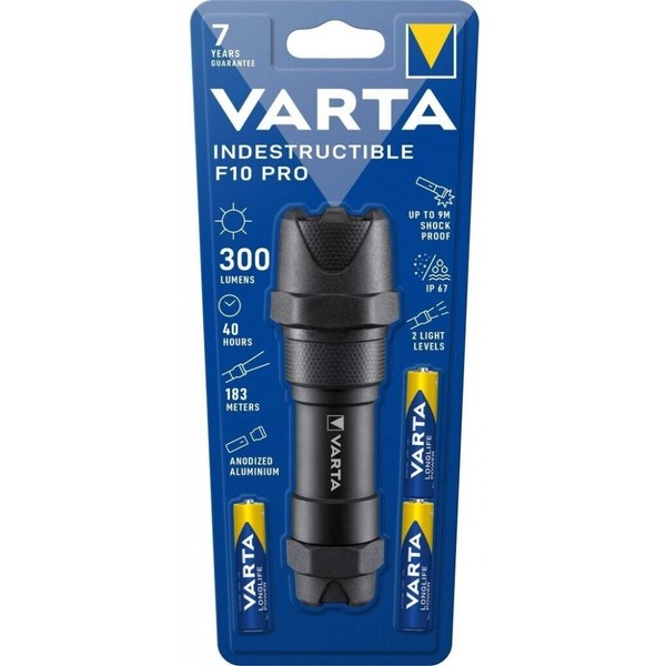 Varta Indestructible F10 Pro LED Taschenlampe 300Lm 183M IP67 3Xaaa + Batterien-image