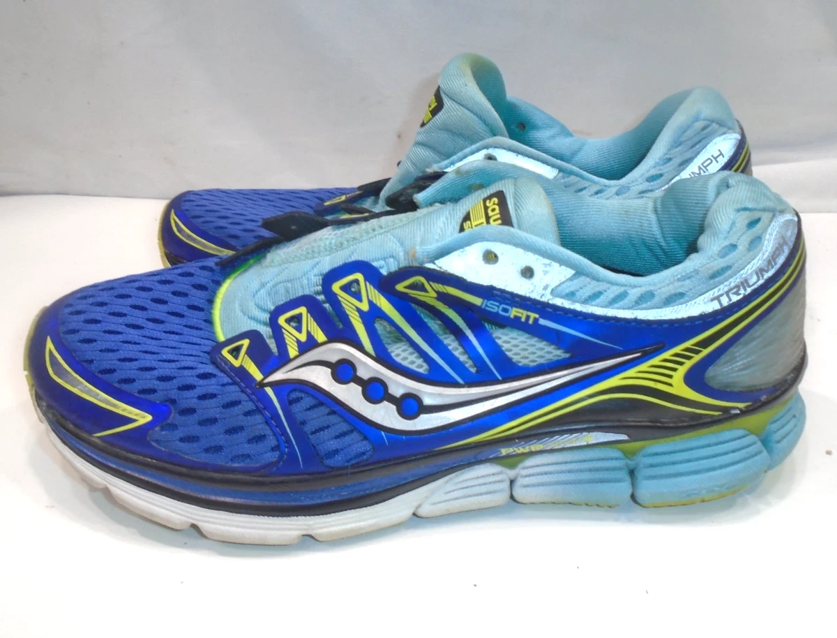 Size 9.5M- Saucony Men\'s White, Neon Yellow, Turquoise & Coral Running Shoes Size 9 - Saucony Freedom ISO Blue Citron | Mercari main image 4
