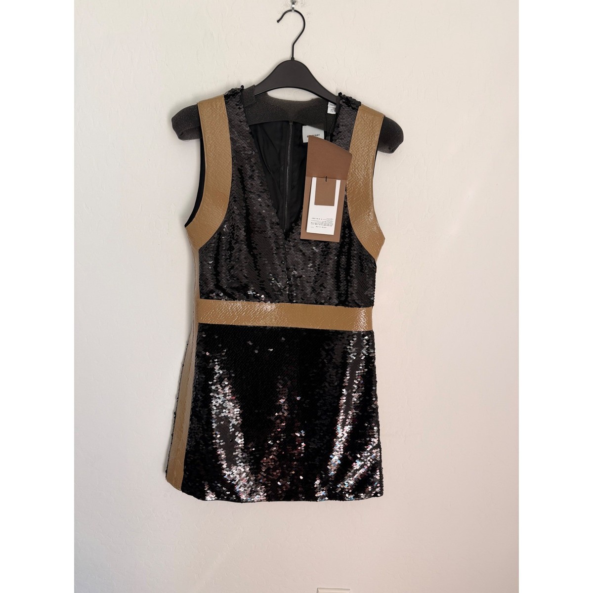 BURBERRY Oana Tape-trimmed Sequined Crepe Mini Dress In BlackSize 6 NWT