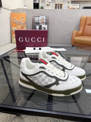 Gucci GG Monogram Embossed White Olive Leather Men's Lace Up Trainers