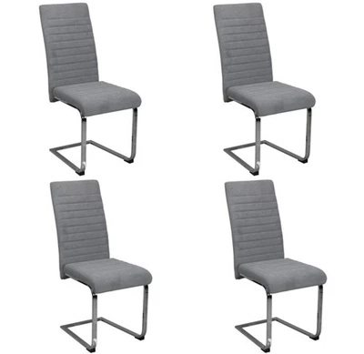 4 Light Grey Dining Chairs Modern Velvet High Back Sturdy Chrome Legs Cafe - Image 1 of 4