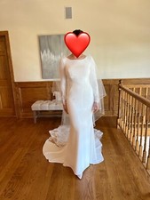 Wedding Gown Pronovias Sarin White Lace Modest Mermaid Cathedral Train Sz6/8