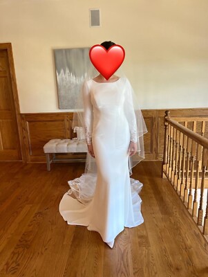 Wedding Gown Pronovias Sarin White Lace Modest Mermaid Cathedral Train  Sz6/8 | eBay