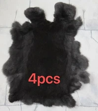 4xGenuine Black Rabbit Skin Pelt Real Fur Pelt Leather Hide High Quality