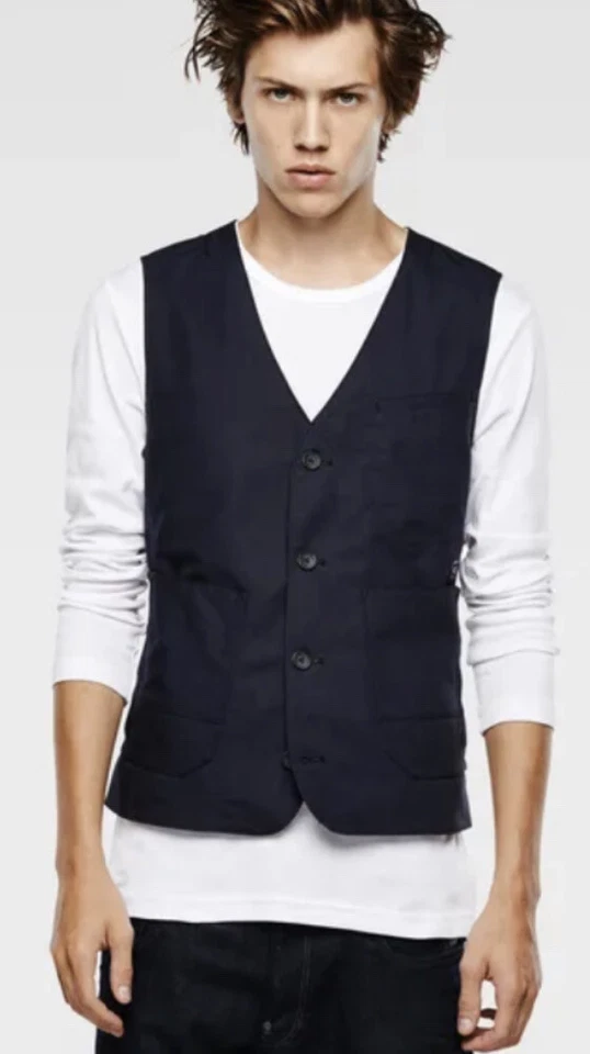 $190 G Star Raw Pequeño Azul Marino Almirante Chaleco Chaqueta Línea Correcta 3D Foto 2 de 4