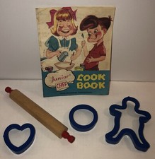 Argo Junior Chef Cookbook Swans Down Rolling Pin Cookie Cutters VTG 1950s