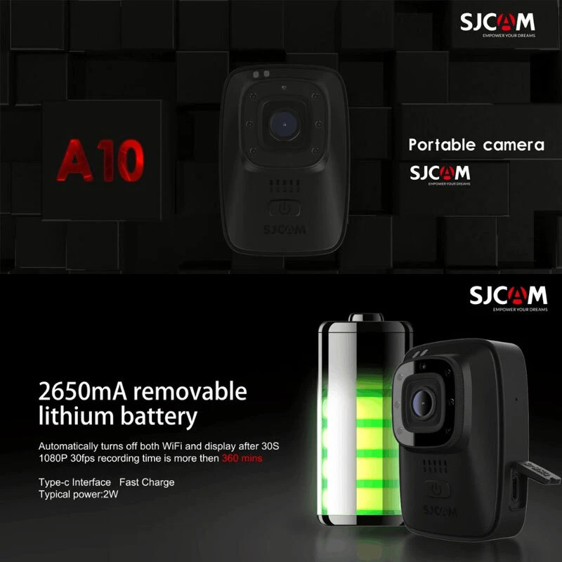 SJCAM A10 1296P Portable Body Camera Wearable Night Vision Sports DV Action Cam - Image 4 of 4