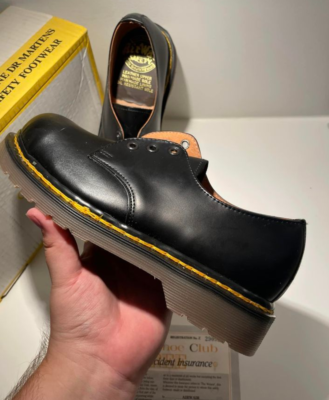 1980s Doc Martens Steel Toe 3 hole double stitching shoes made in