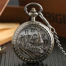 Retro Locomotive Quartz Pocket Watch Gift for Men Women Pendant Necklace Chain